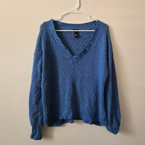 Women's Rue 21 Royal Blue V Neck Slouchy Relax Fit Cozy Textured Sweater Medium